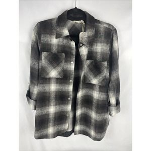 NWT Mystree Women's Plaid Flannel Jacket Shacket in Black/Brown Size S